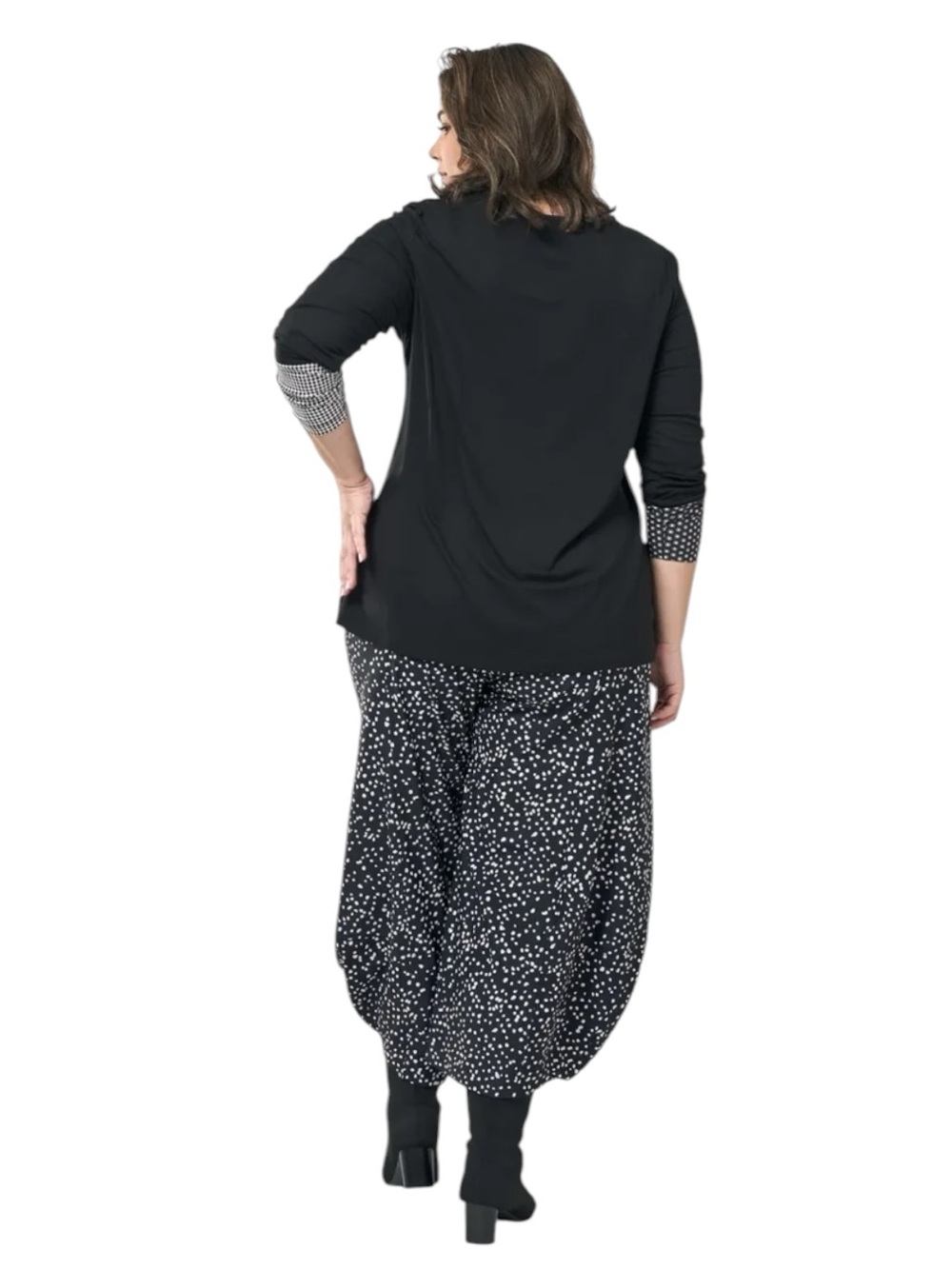 Alembika Tekbika Mono Dot Cuff Tunic Top Black White NWT Size 3 | US 10-12 - Picture 5 of 13